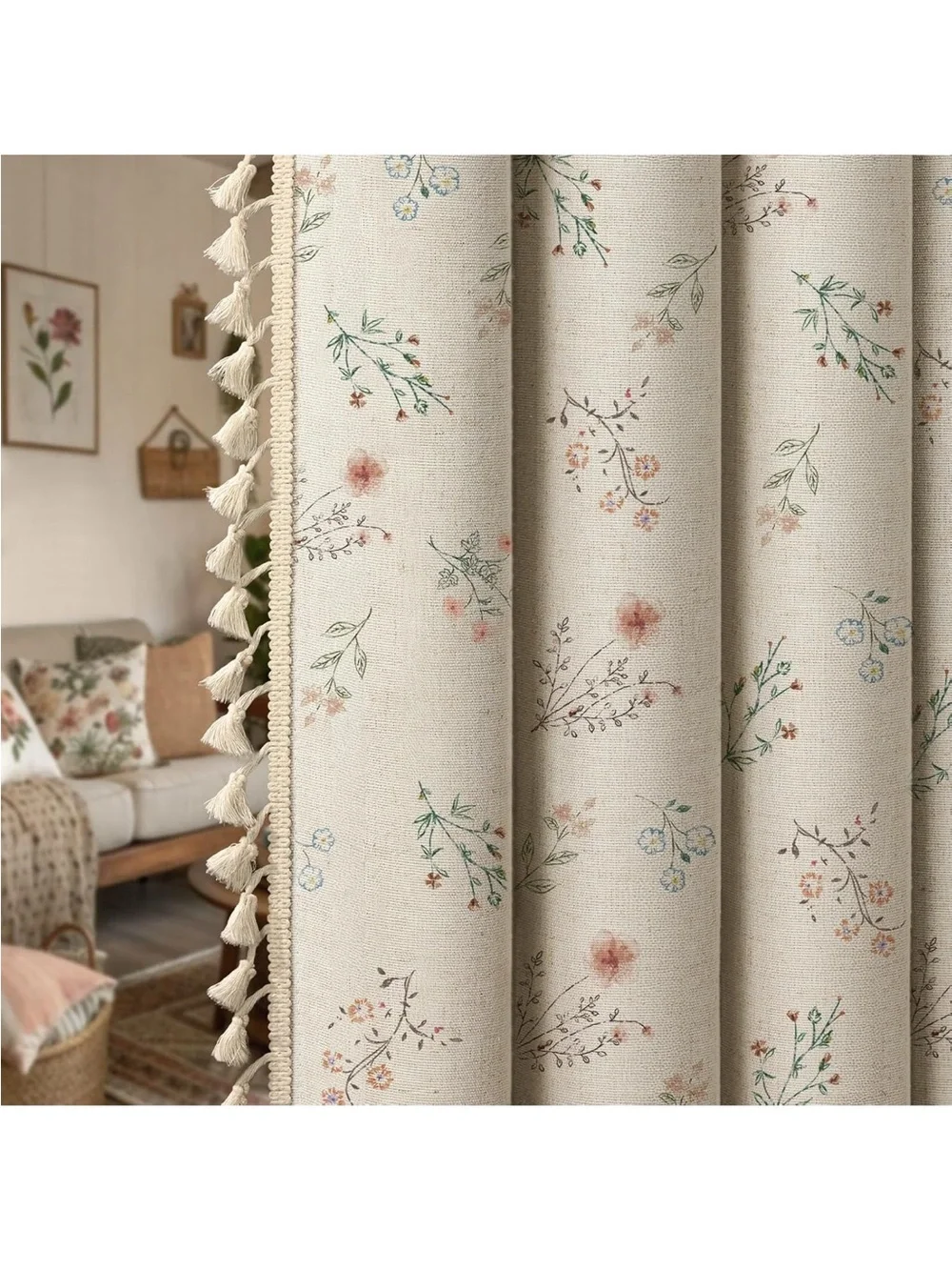 Floral blackout tassel curtains 2 pants 52 x96”